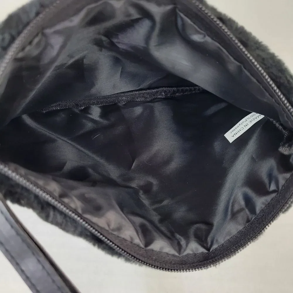 Black Fuzzy Cosmetic Bag‎